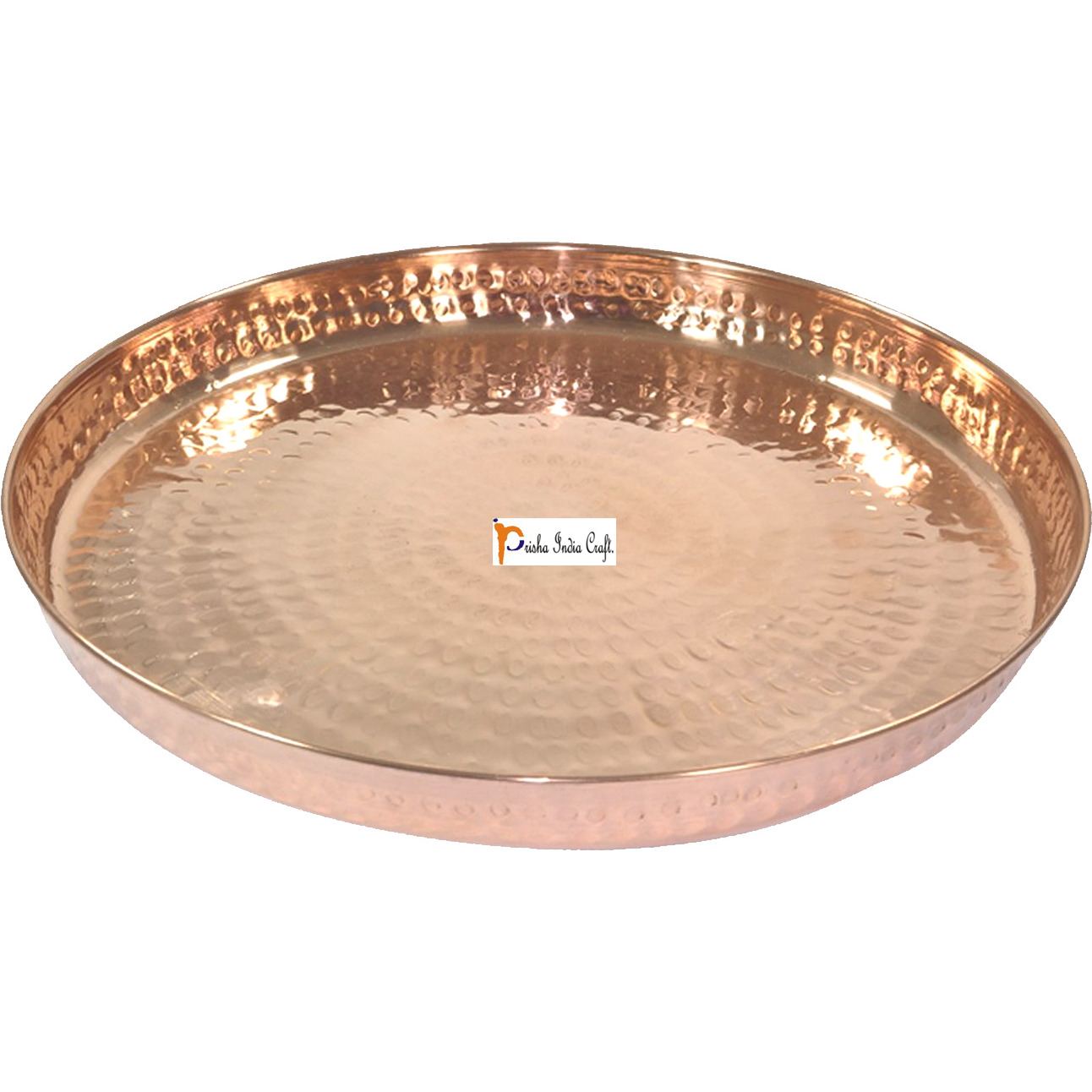 Set of 6 Prisha India Craft B. Handmade Indian Dinnerware Pure Copper Thali Set Dia 12  Traditional Dinner Set of Plate, Bowl, Spoons, Glass with Napkin ring and Coaster - Christmas Gift