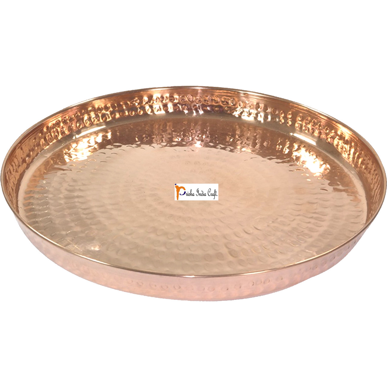 Set of 6 Prisha India Craft B. Indian Dinnerware Pure Copper Dinner Set Dia 12  Traditional Thali Set Dinner Set of Plate, Bowl, Spoons, Glass with Napkin ring and Coaster - Christmas Gift