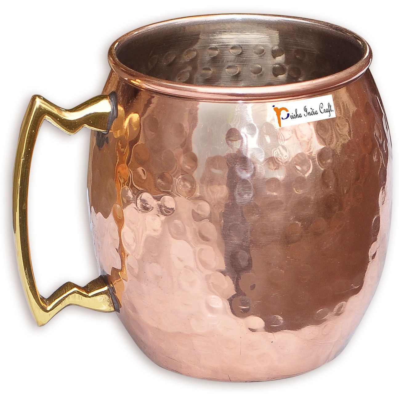 Set of 12 - Prisha India Craft B. Copper Mug for Moscow Mules 560 ML / 18 oz Inside Nickle Hammered Best Quality Lacquered Finish Mule Cup, Moscow Mule Cocktail Cup, Copper Mugs, Cocktail Mugs