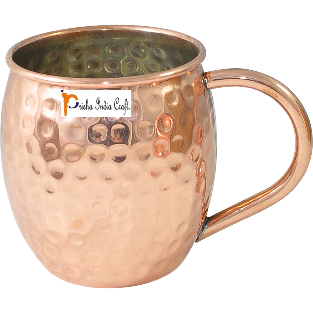 Set of 6 - Prisha India Craft B. Copper Barrel Mug Hammered for Moscow Mules 520 ML / 17 oz Inside Nickel Outside Copper Mule Cup, Moscow Mule Cocktail Cup, Cocktail Mugs with INNER LININGS COPPER MUG