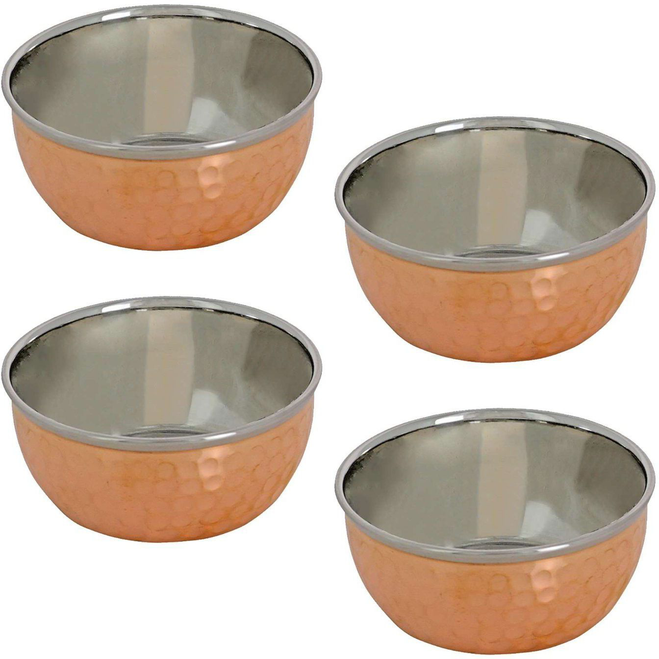 Prisha India Craft B. Set of 3 Dinnerware Traditional Stainless Steel Copper Dinner Set of Thali Plate, Bowls, Glass and Spoons, Dia 13  With 1 Stainless Steel Copper Hammered Pitcher Jug - Christmas Gift