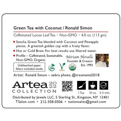 Green Tea With Coconut - Ronald Simon - Artea 2022 Collection - Loose Leaf - Gift Tin - 4 Oz (113.4 Gm)