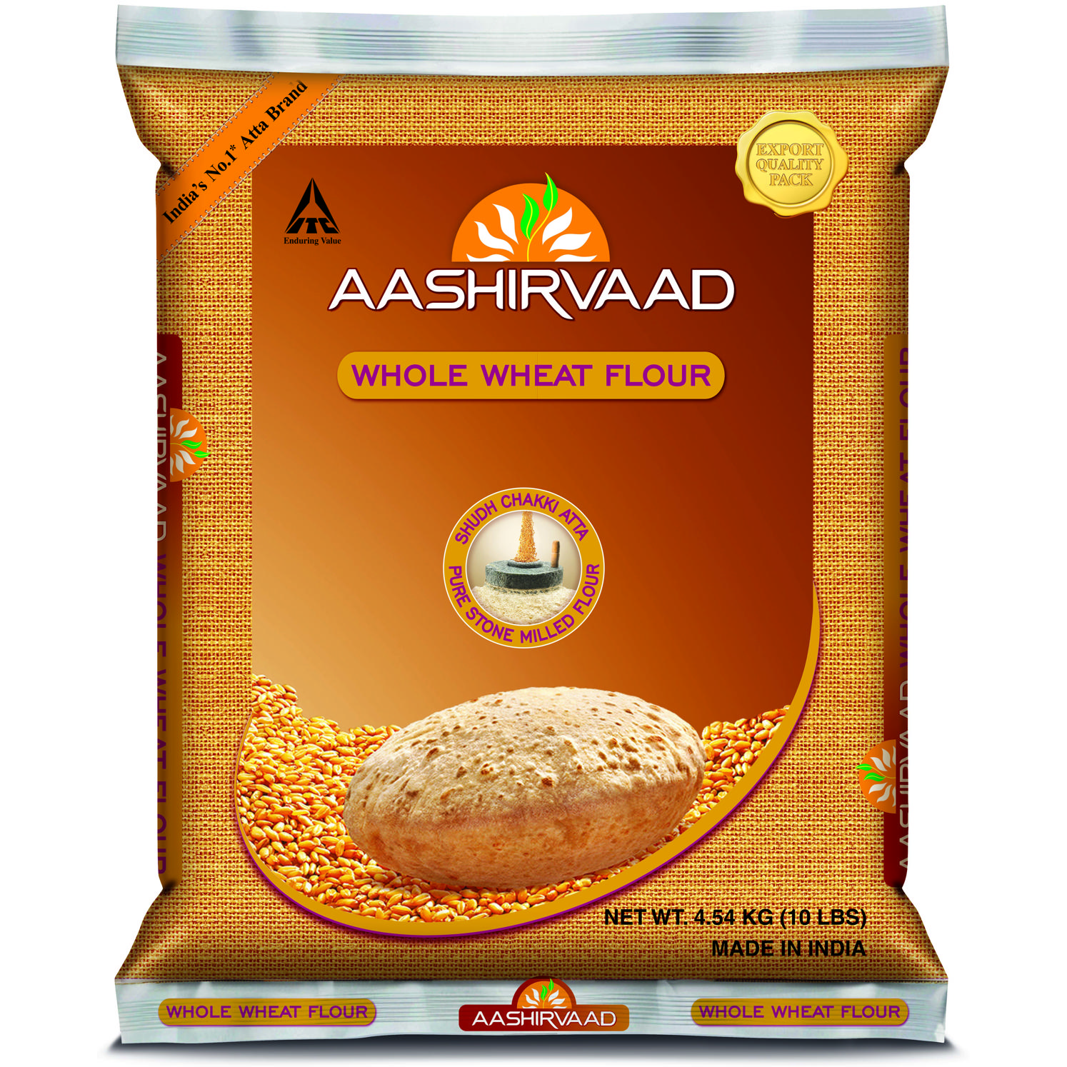 Aashirvaad Whole Wheat Atta Flour - 10 Lb (4.5 Kg)