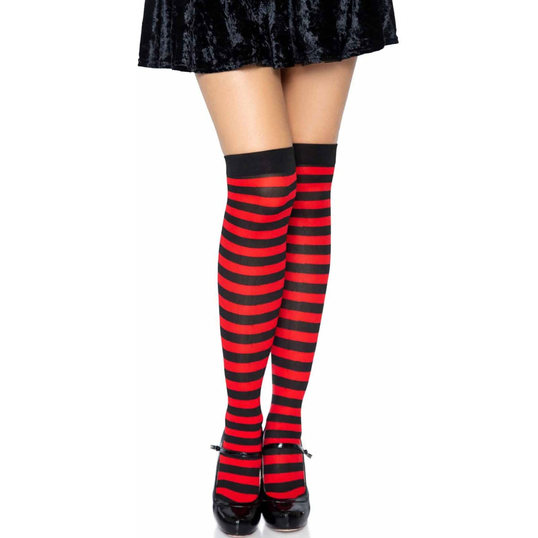 Leg Avenue Women's Nylon Striped Stockings, Black/red, One Size