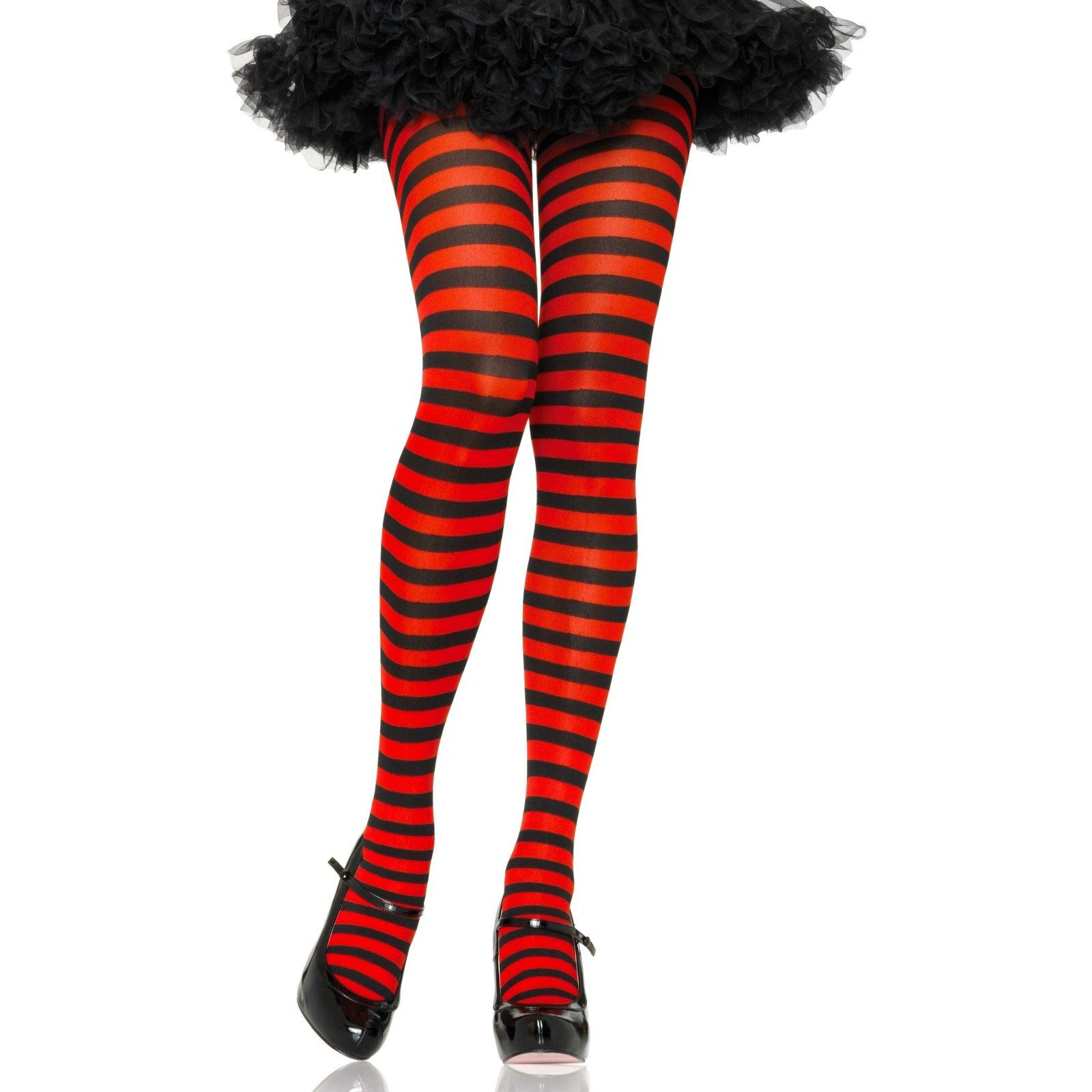 Leg Avenue Women's Nylon Striped Tights, Black/Red, One Size