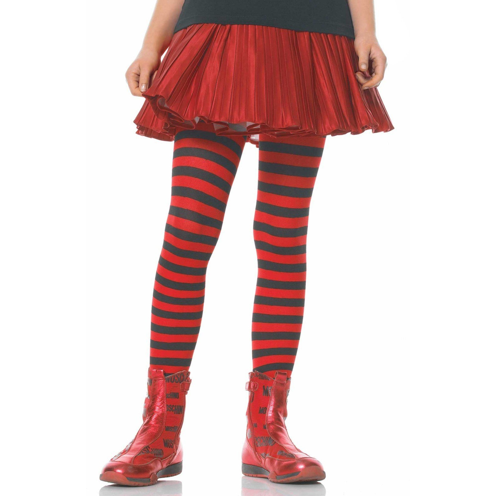 Striped (Black/Red) Child Tights Size X-Large (11-13)