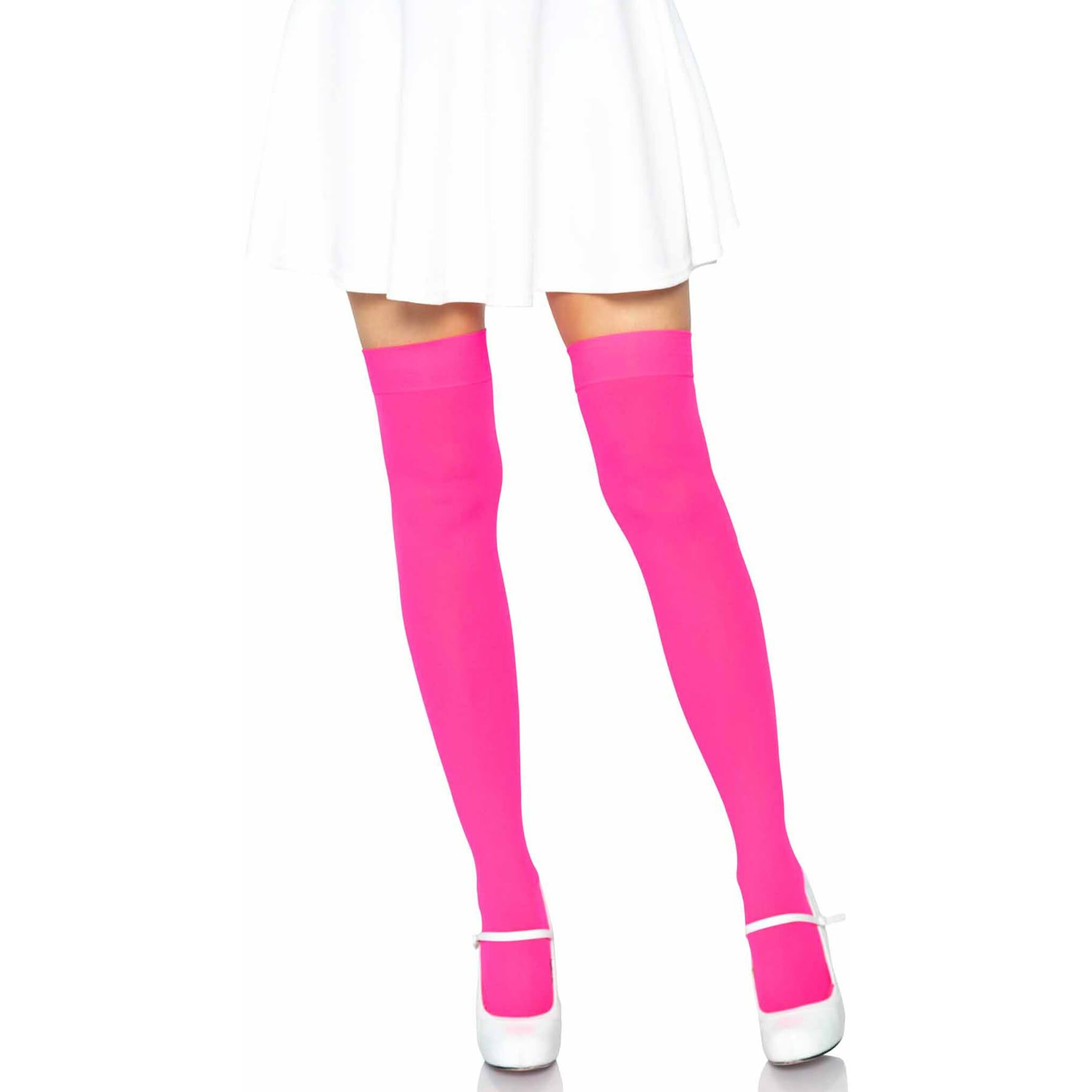 Leg Avenue Women's Solid Hue Thigh Highs, Neon Pink, One Size