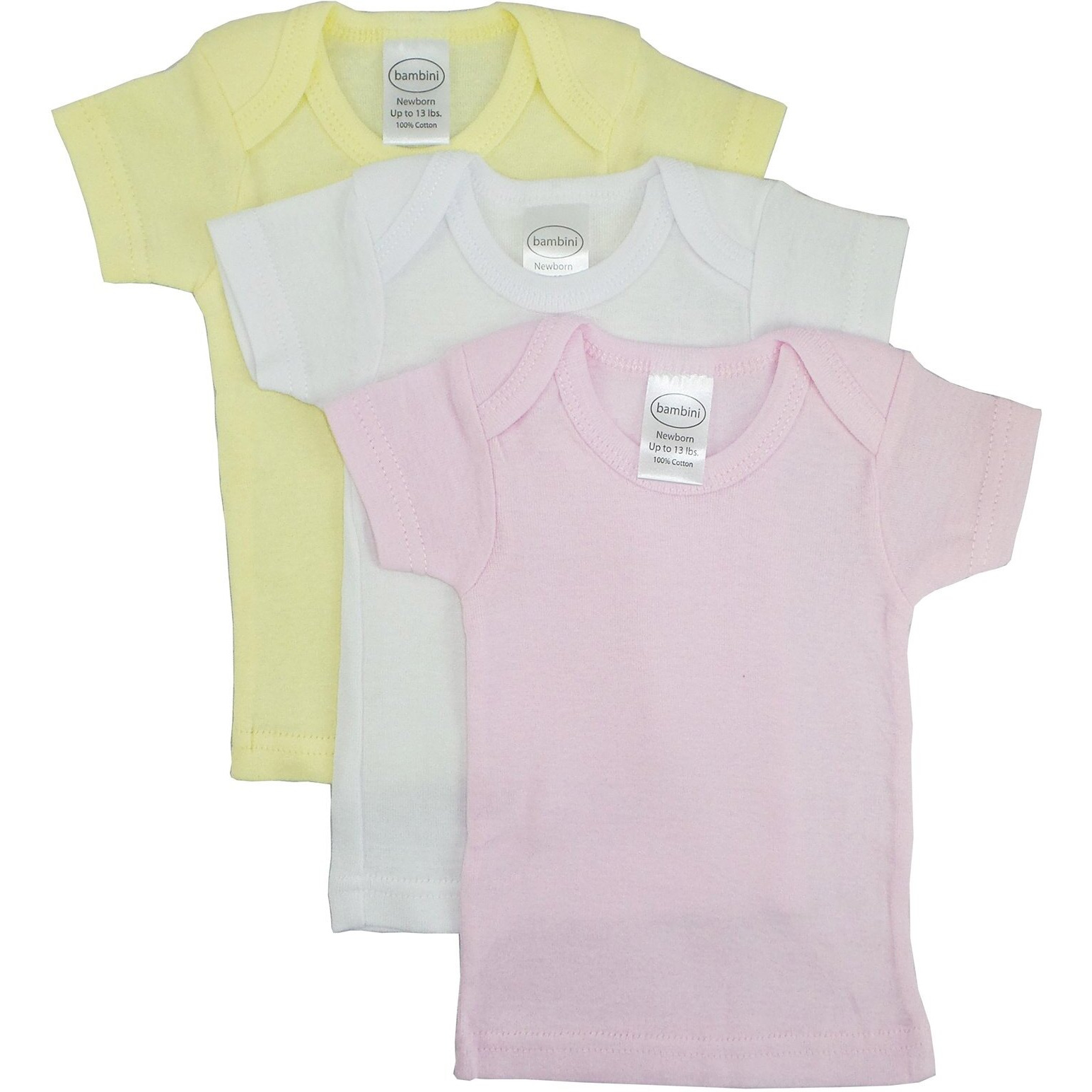 bambini Baby Girl's White, Yellow, Pink Rib Knit Short Sleeve T-Shirt 3 - Pack