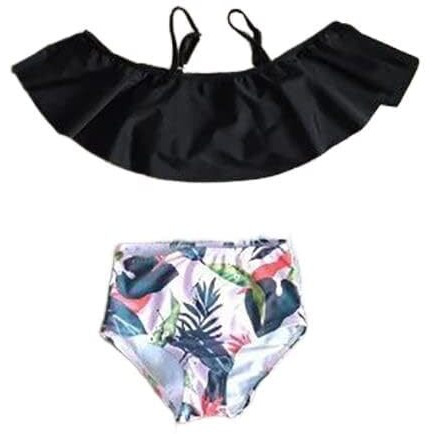 AnnLoren AL Limited Girls 2 Piece Black Ruffle Pink Tropical Bikini Bathing Suit 5T