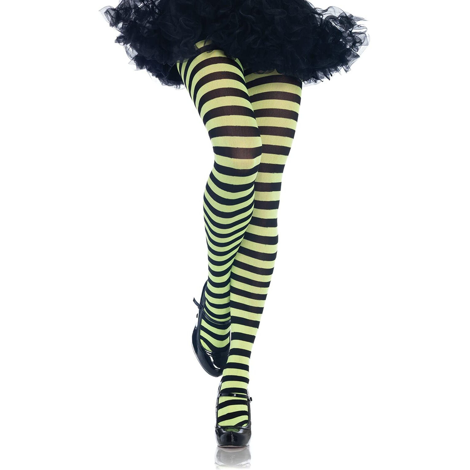 Leg Avenue Women's Nylon Striped Tights, Black/Lime, One Size