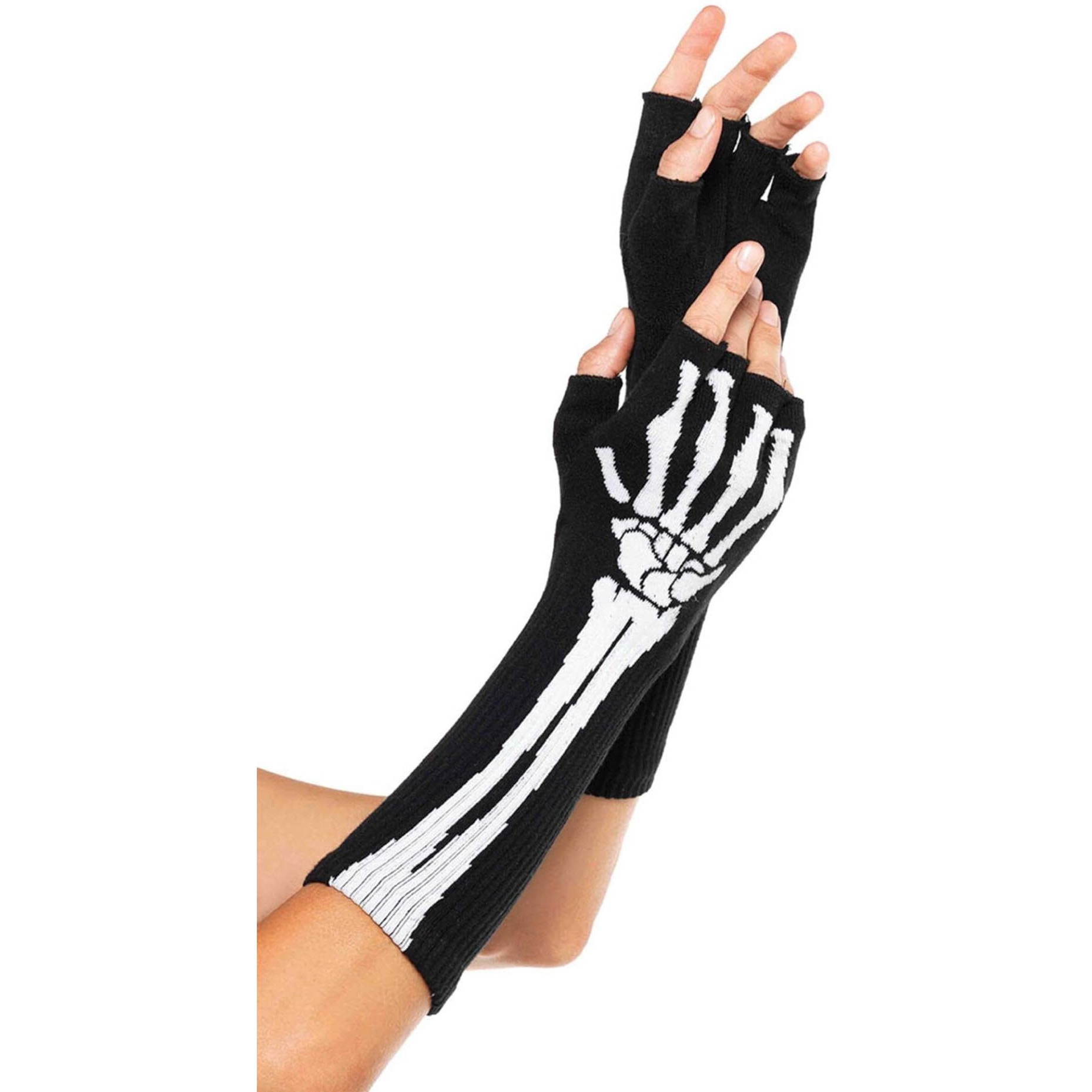 Leg Avenue Women's OS Woven Skeleton Fingerless Gloves, Black, One Size