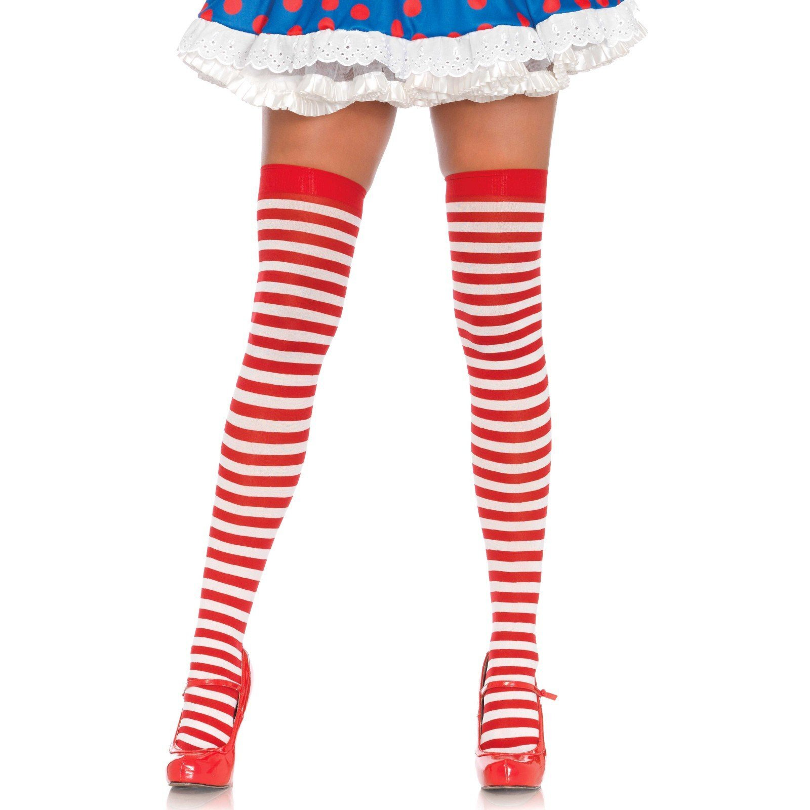 Leg Avenue Women's Nylon Striped Stockings, White/red, One Size