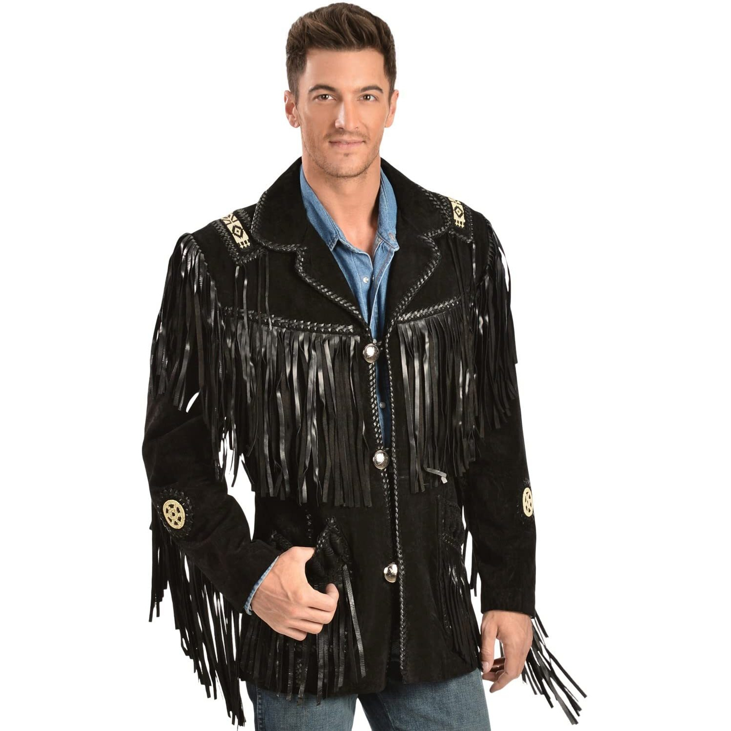 Scully Men's Fringed Suede Leather Coat Tall Black 44 REG US