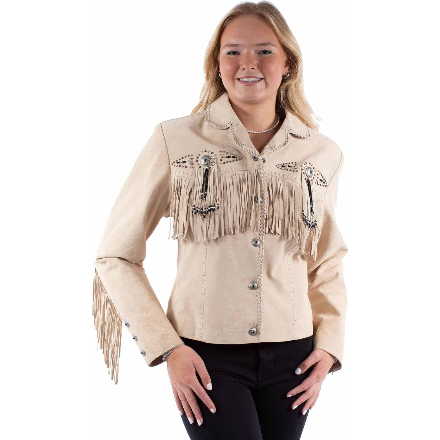 Scully Ladies Beaded Fringe Jacket Sand XS