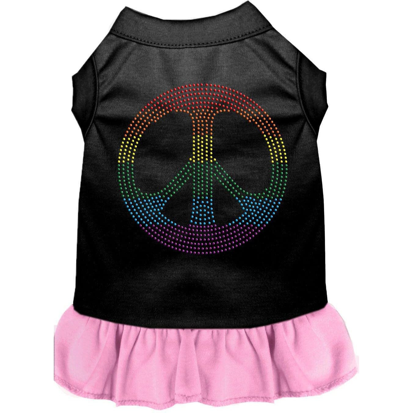 Mirage Pet Products 57-18 SMBKPK 10  Rhinestone Rainbow Peace Dress Black with Light Pink, Small