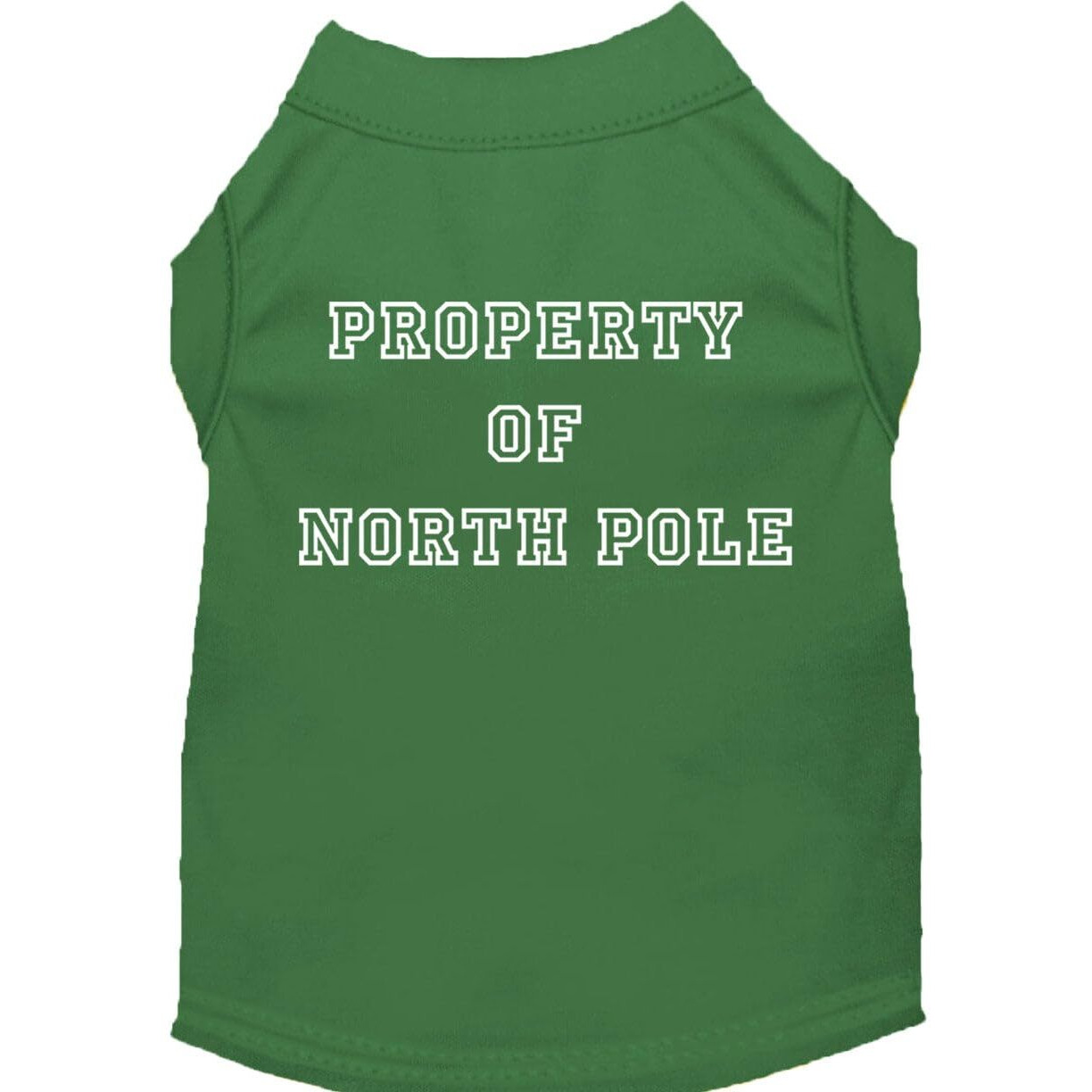 Christmas Screenprinted Dog Shirt,  Property Of North Pole  Emerald Green XL (14-20 lbs.)