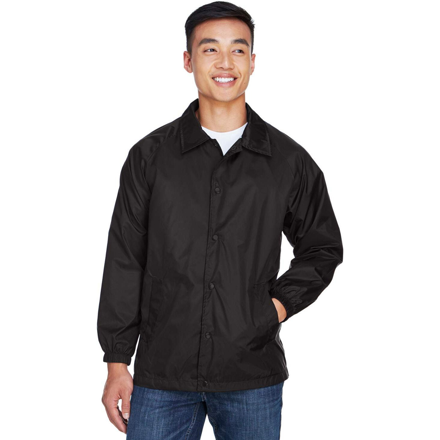 Harriton Men's Raglan Sleeves Nylon Staff Jacket, Black, 4XL