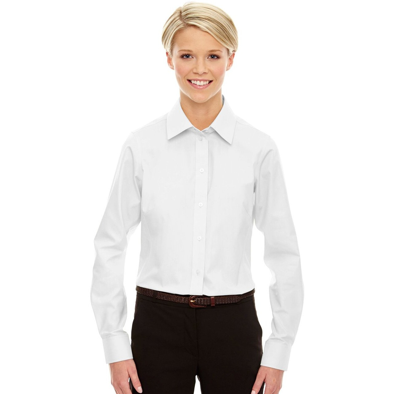 Devon & Jones Ladies' Cron Woven Collection Solid Oxford S WHITE