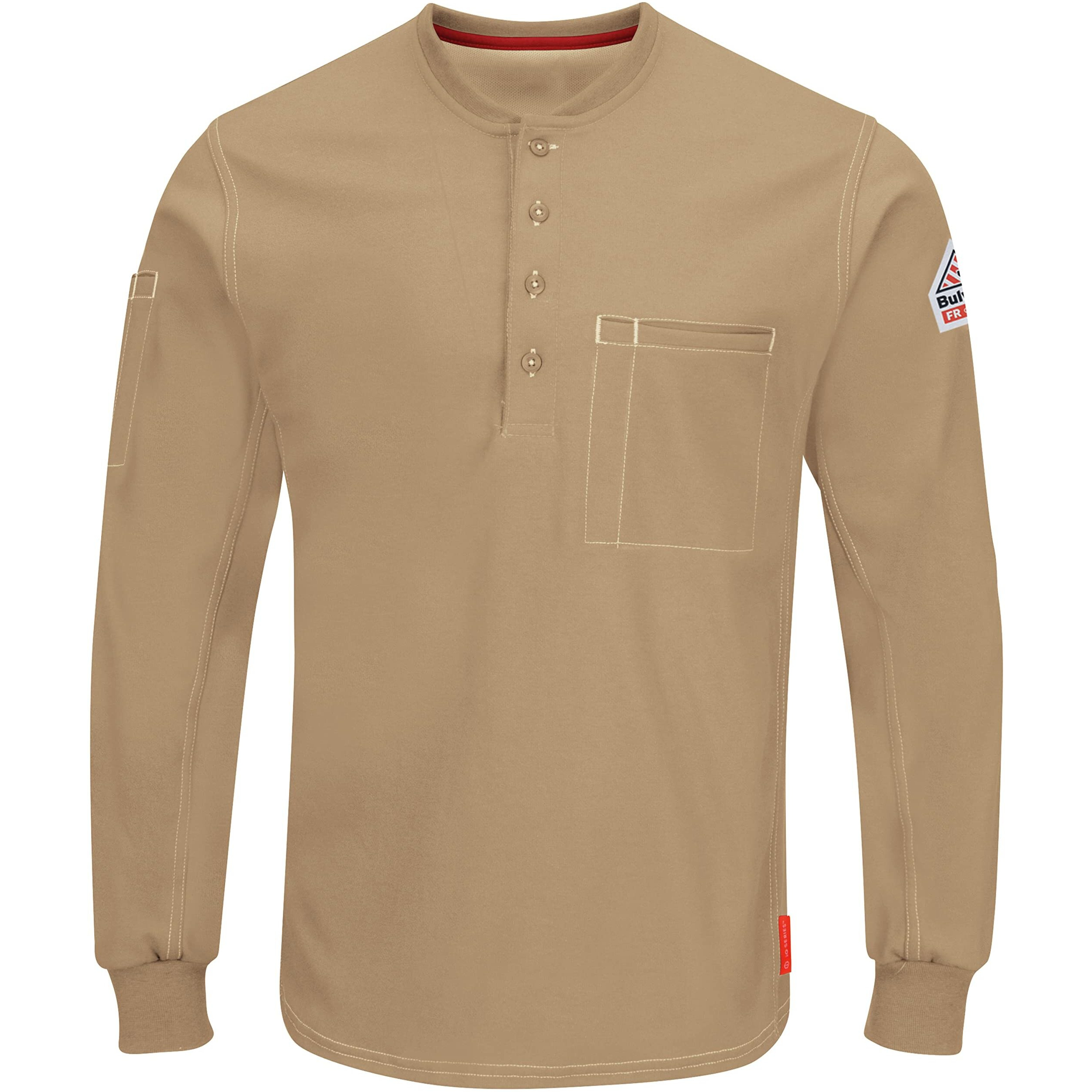 Bulwark Men's iQ Series Comfort Plus Knit FR Henley, Khaki, Small