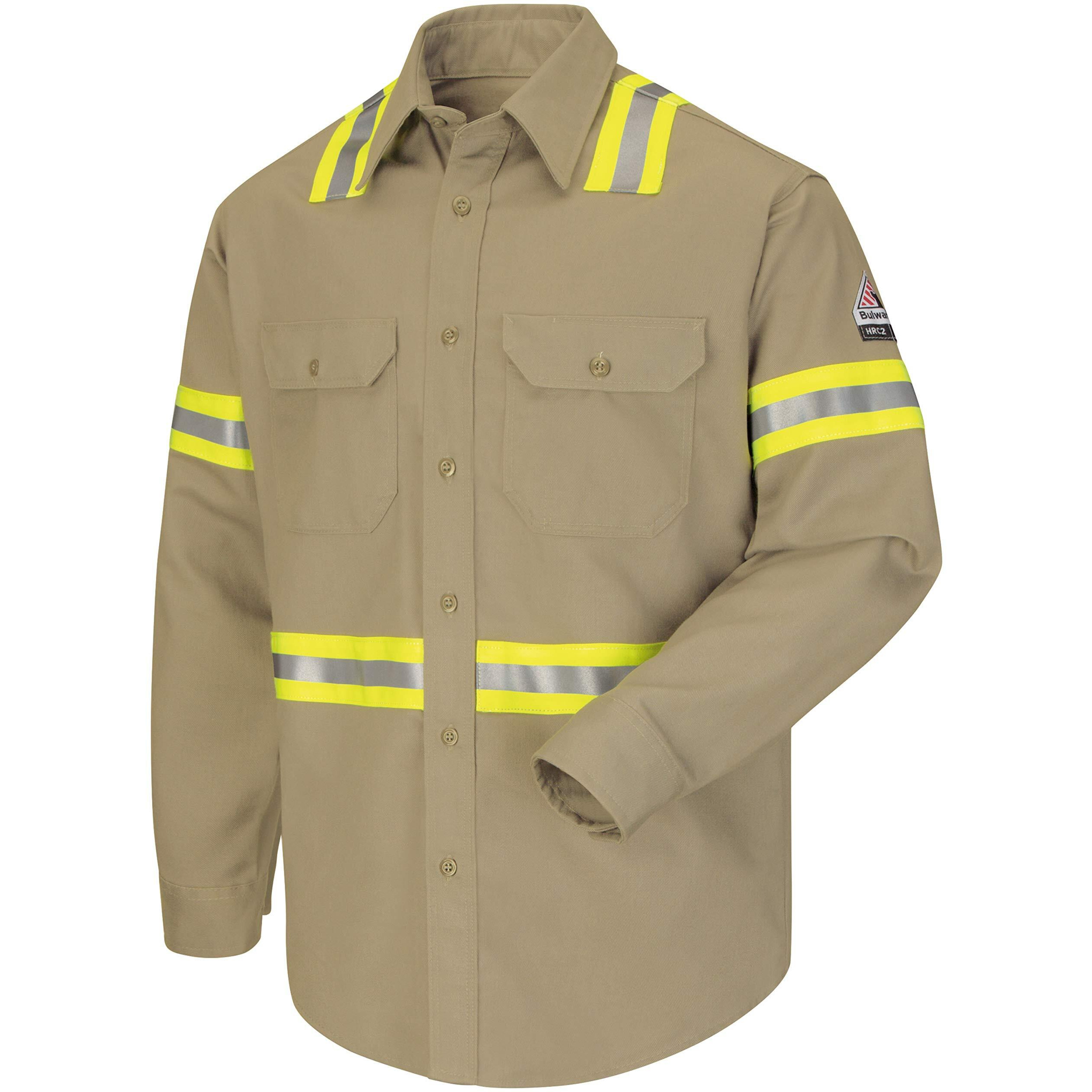 Bulwark FR Men's Midweight FR Enhanced Visibility Uniform Shirt, Khaki, Small