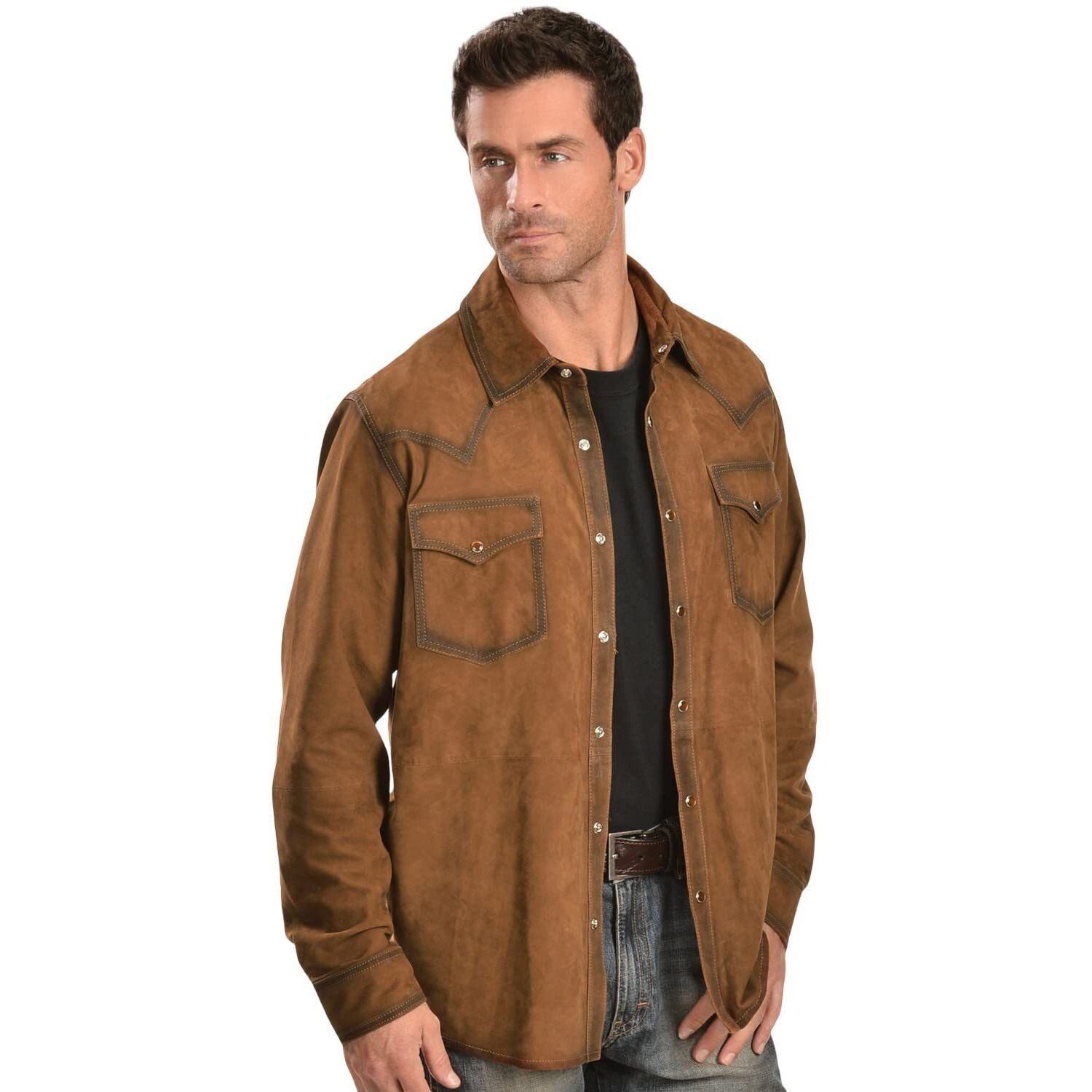 Scully Western Shirt Mens Leather Pearl Snap L/S 3X Brown 78