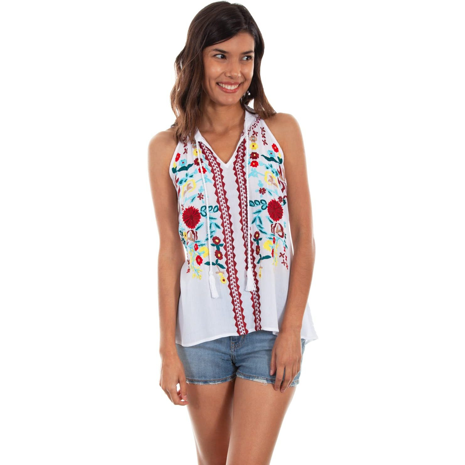 Scully Summer Fun Embroidered Cotton Tank White SM