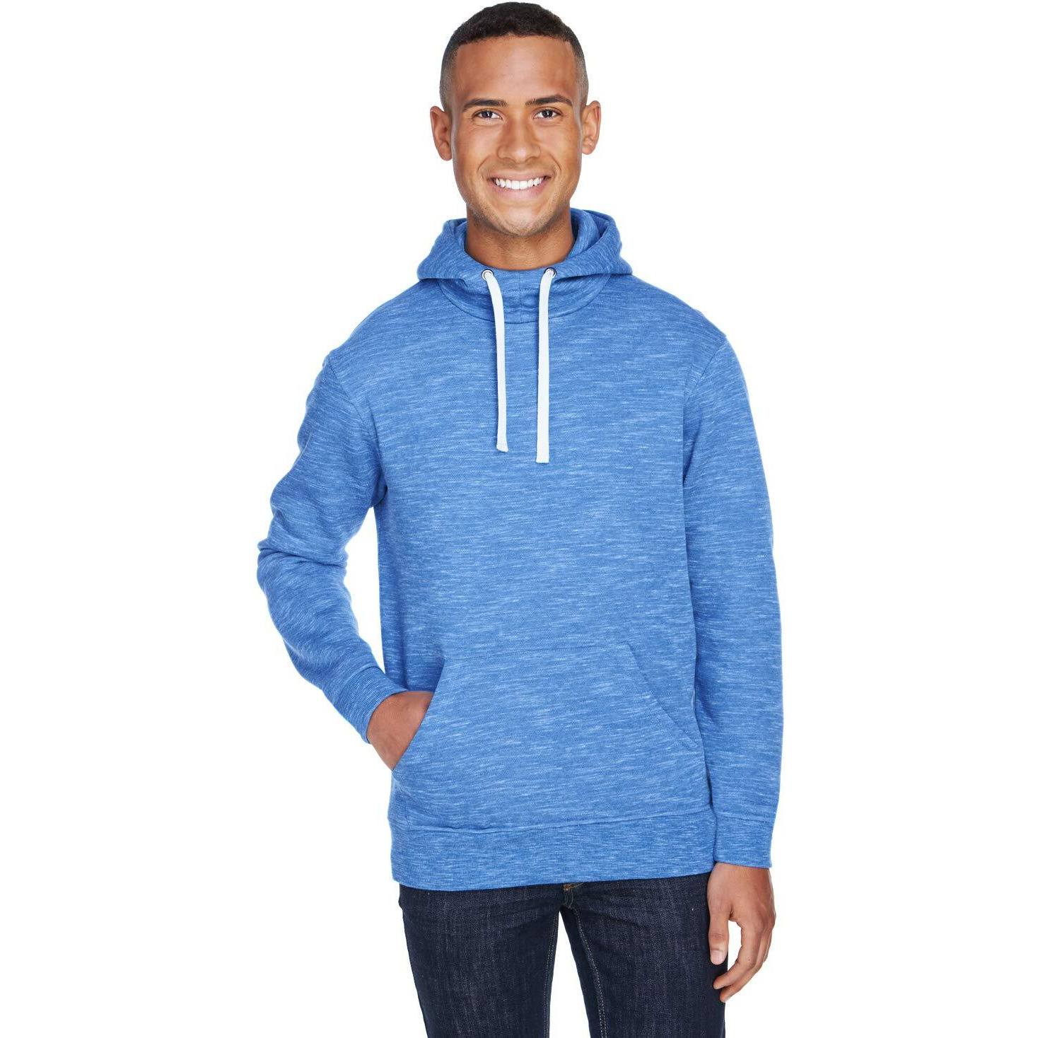 J America Adult Melange Fleece Pullover Hood M ROYAL