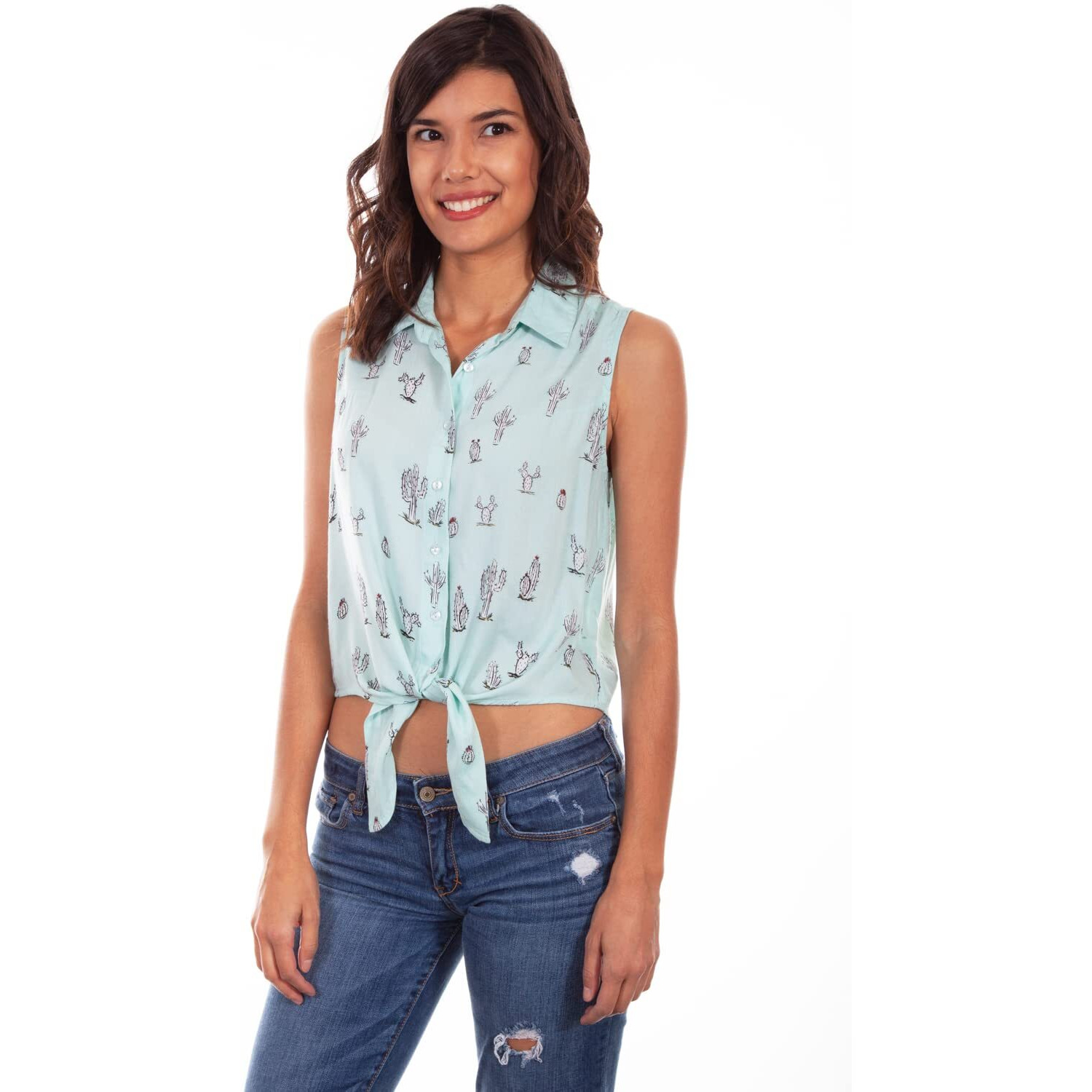 Scully Cactus Print Tie Front Top Mint Large