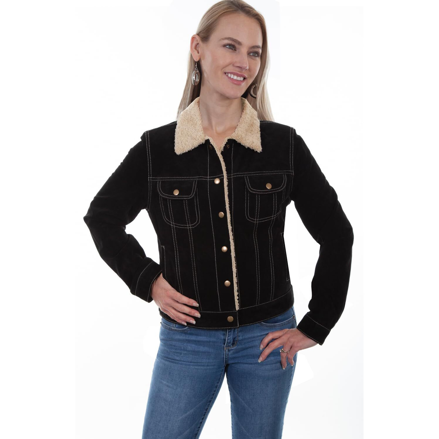 Scully Black Boar Suede Womens Jean Jacket, Black, XX-Large