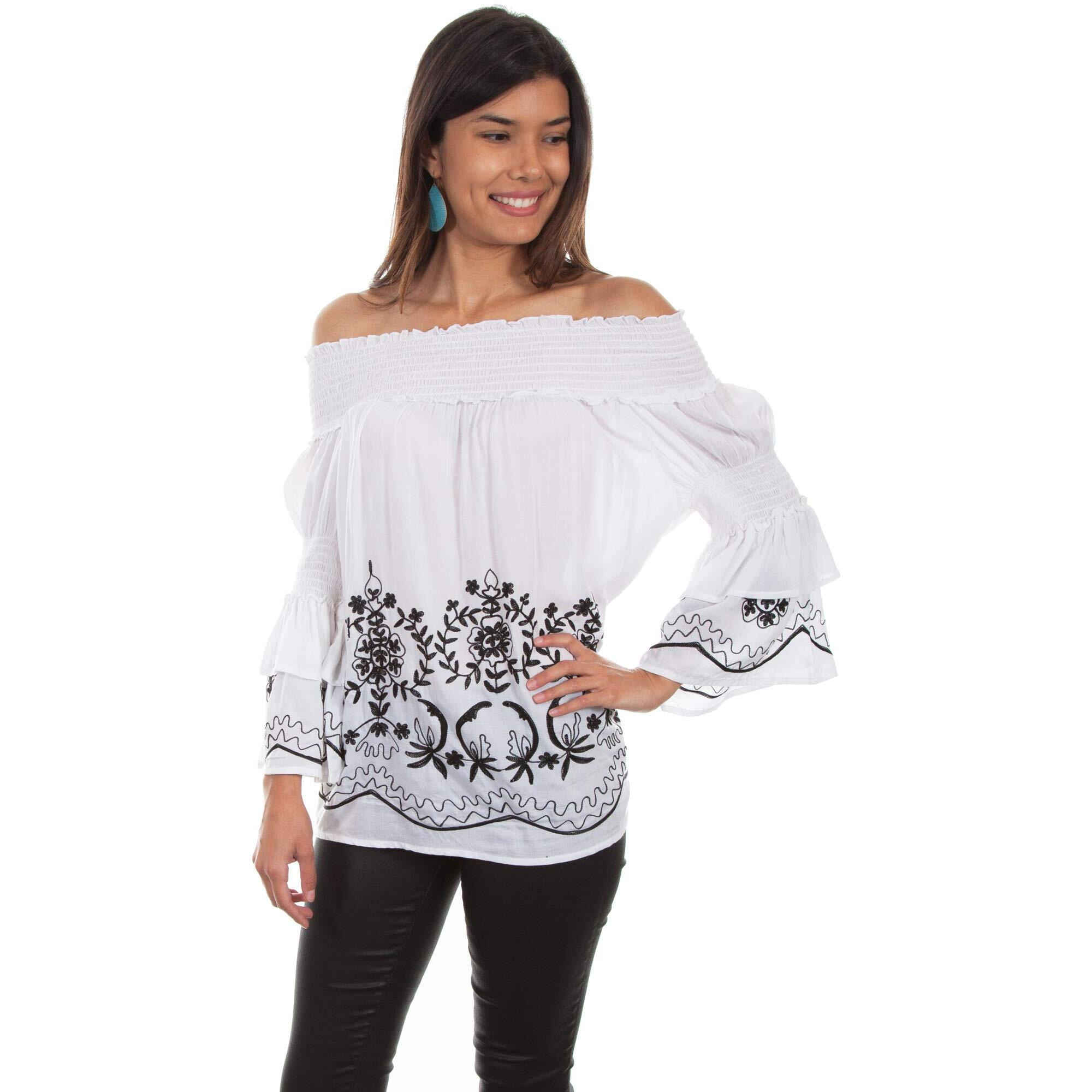 Scully HC533 WHT XL Honey Creek Off Shoulder Blouse44 White - Extra Large