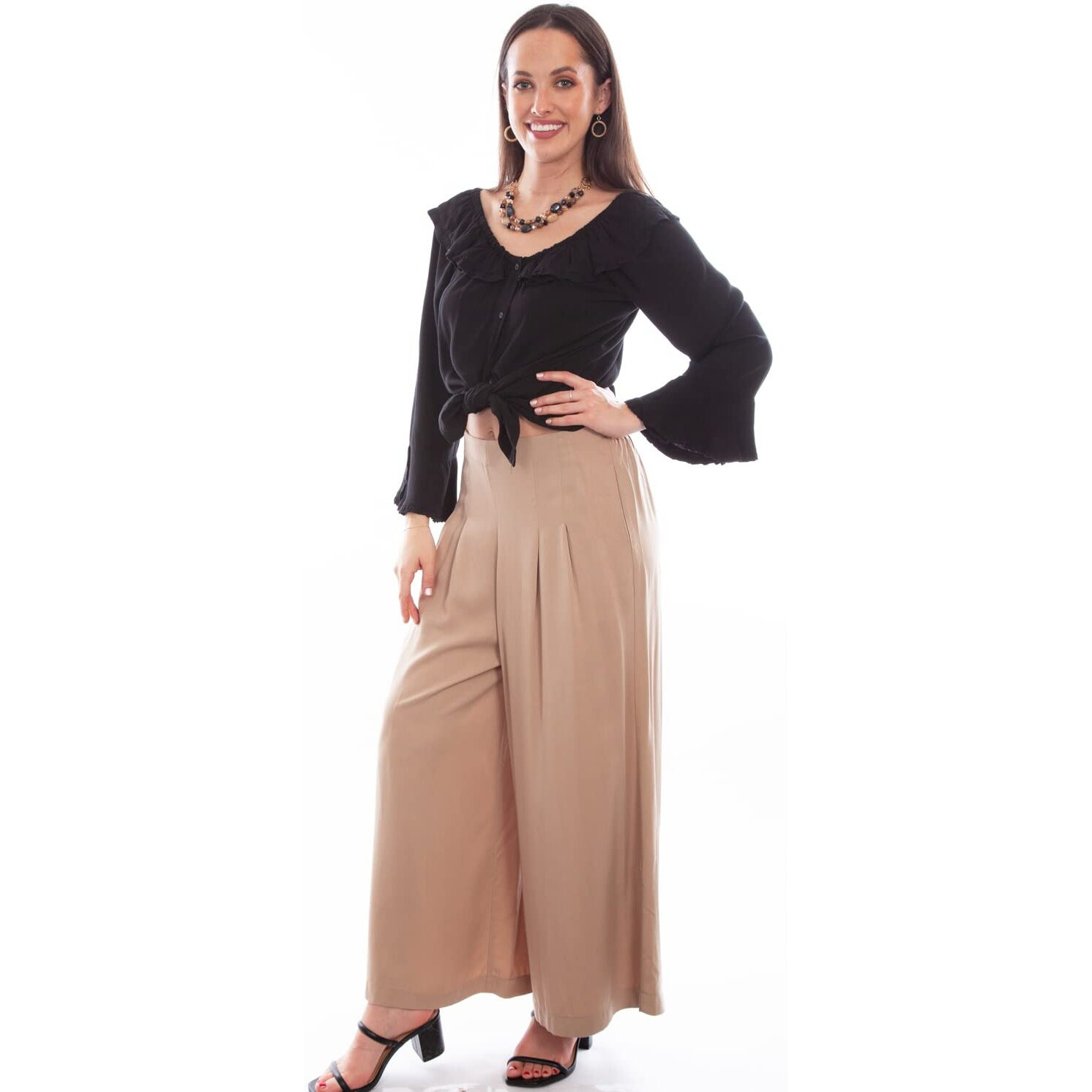 Scully Western Pants Womens Wide Leg Flare Gaucho XL Tan F0_HC677