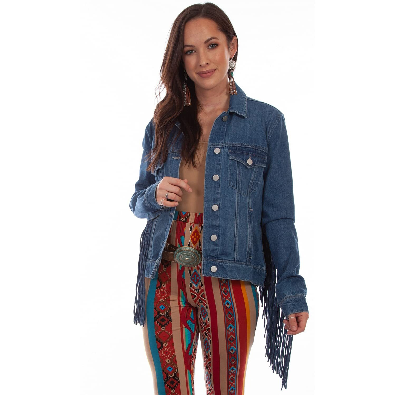 Scully Women's Honey Creek by Denim Fringe Twist Jacket Blue US