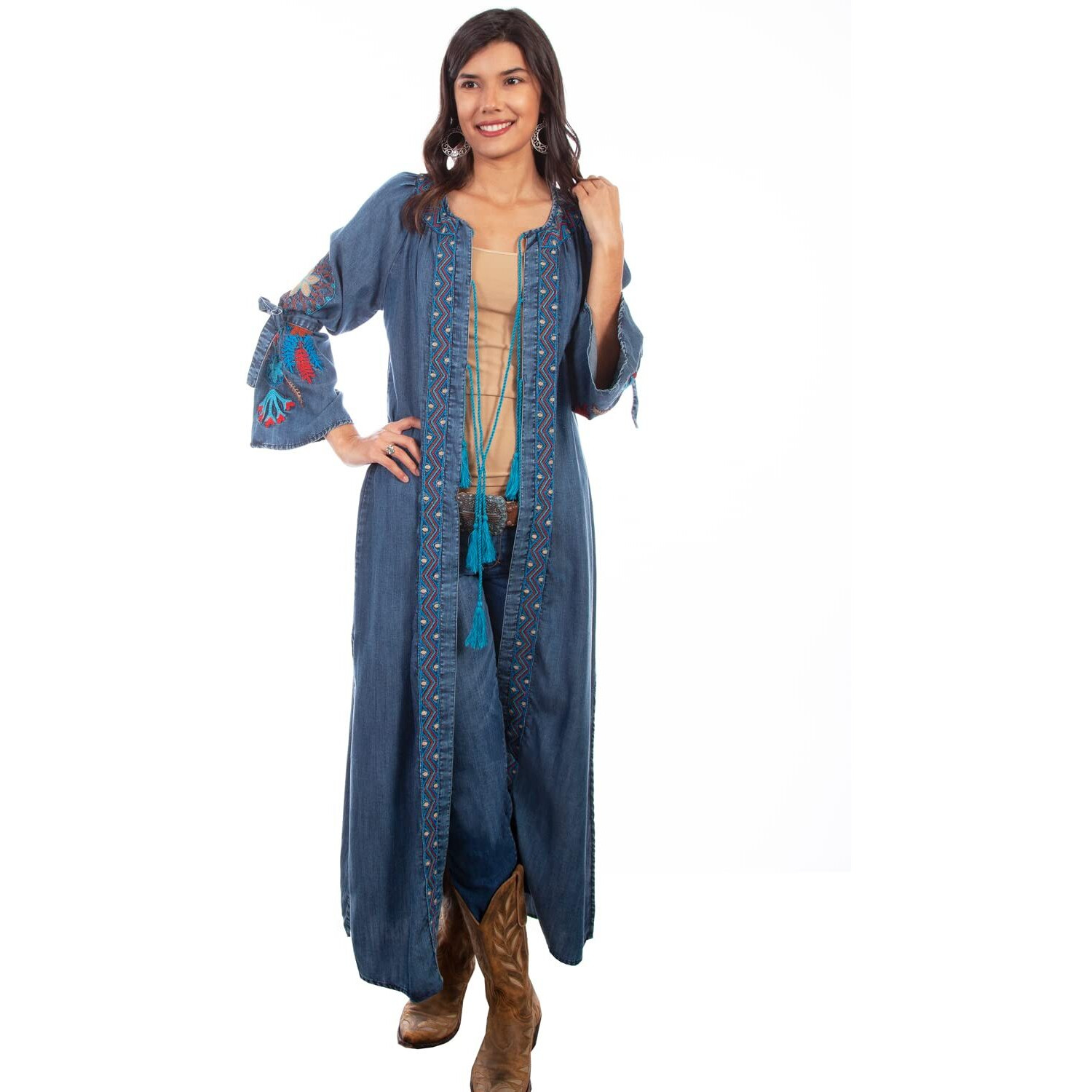 Scully Western Cardigan Womens Duster Embroidery XXL Denim F0_HC633