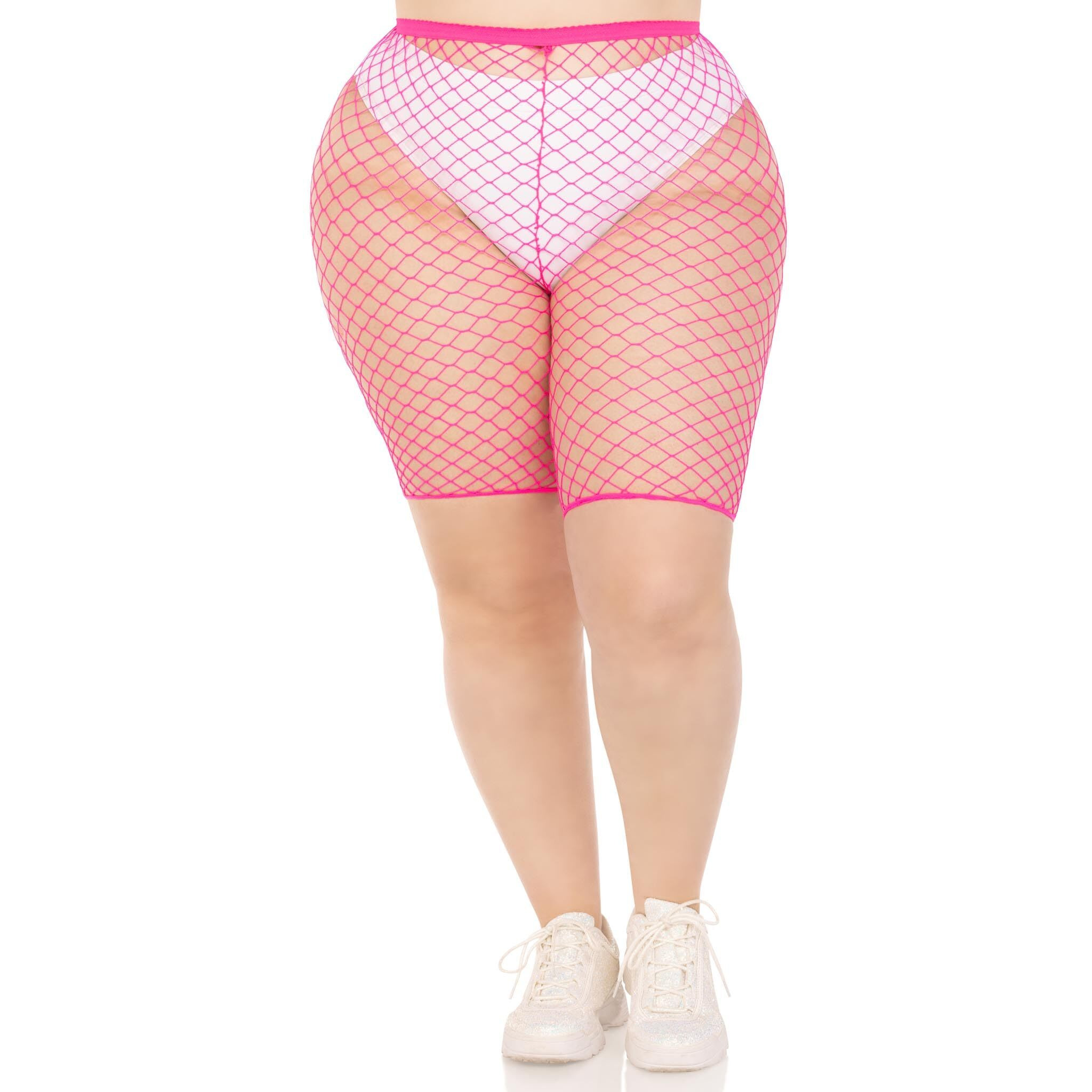 Leg Avenue womens Industrial Fishnet Biker Shorts Lingerie Set, Neon Pink, 1X-2X US