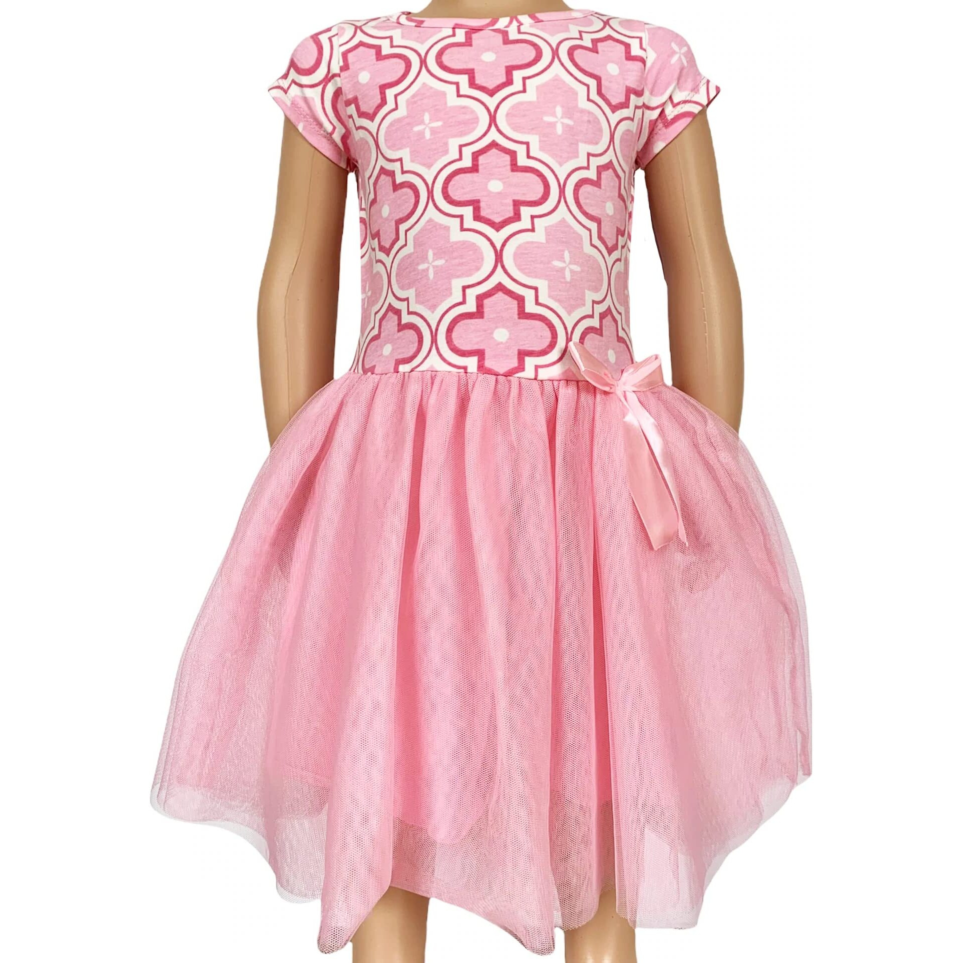 AnnLoren Girls Dress Pink Tulle & Pink Arabesque Easter Party Dress 6