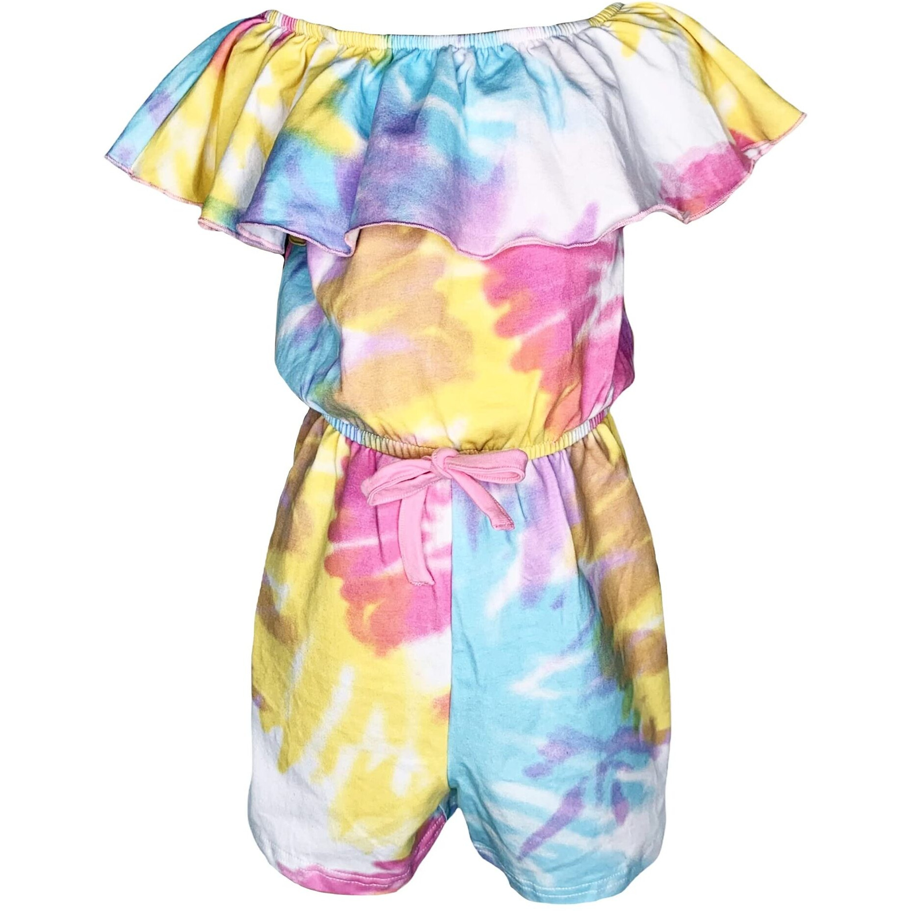 AnnLoren Big Little Girls Pastel Tie Dye Shorts Jumpsuit Summer One Piece Outfit 7-8