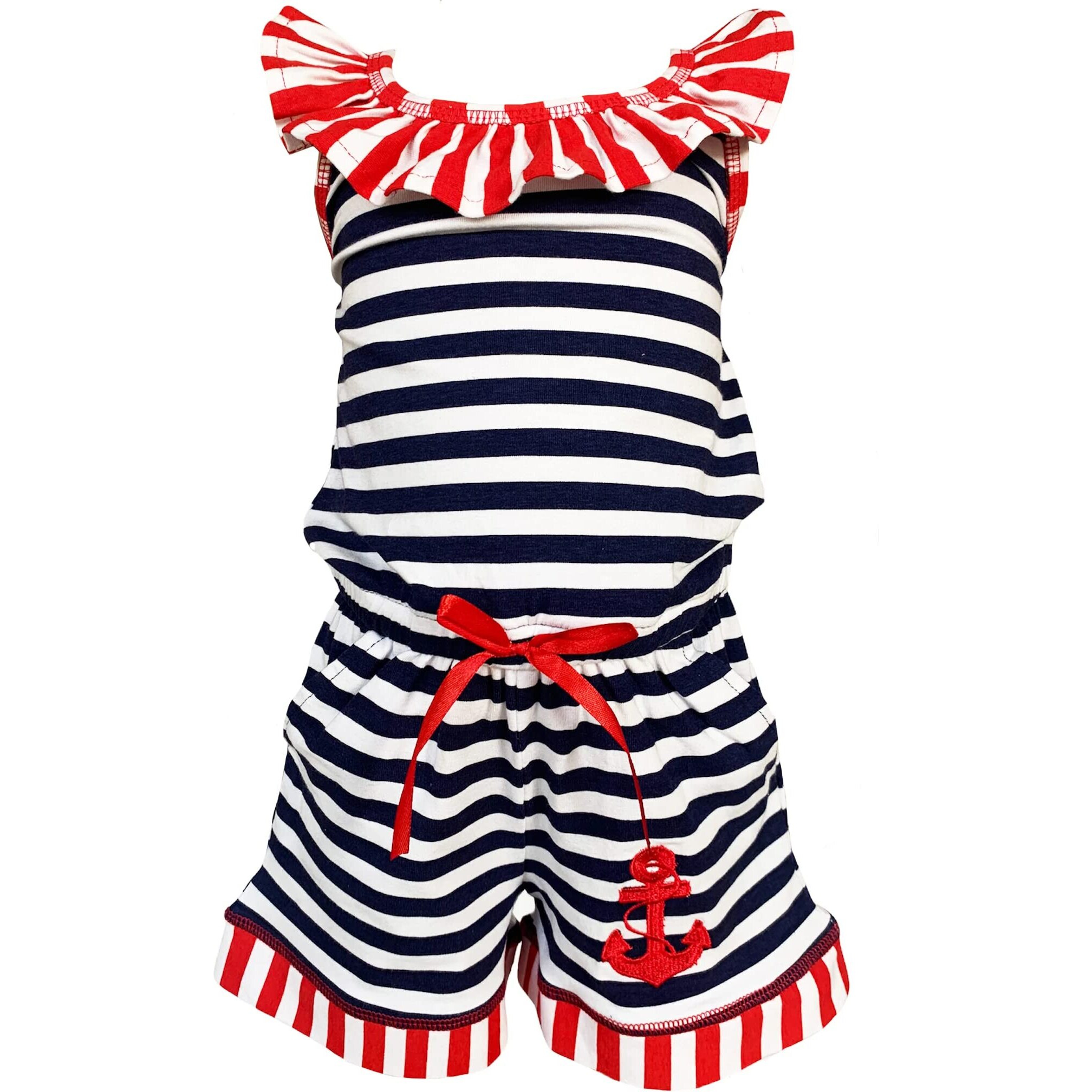 AnnLoren Little Big Girls Anchors Away Nautical Jumpsuit Summer Boutique Clothing 7-8