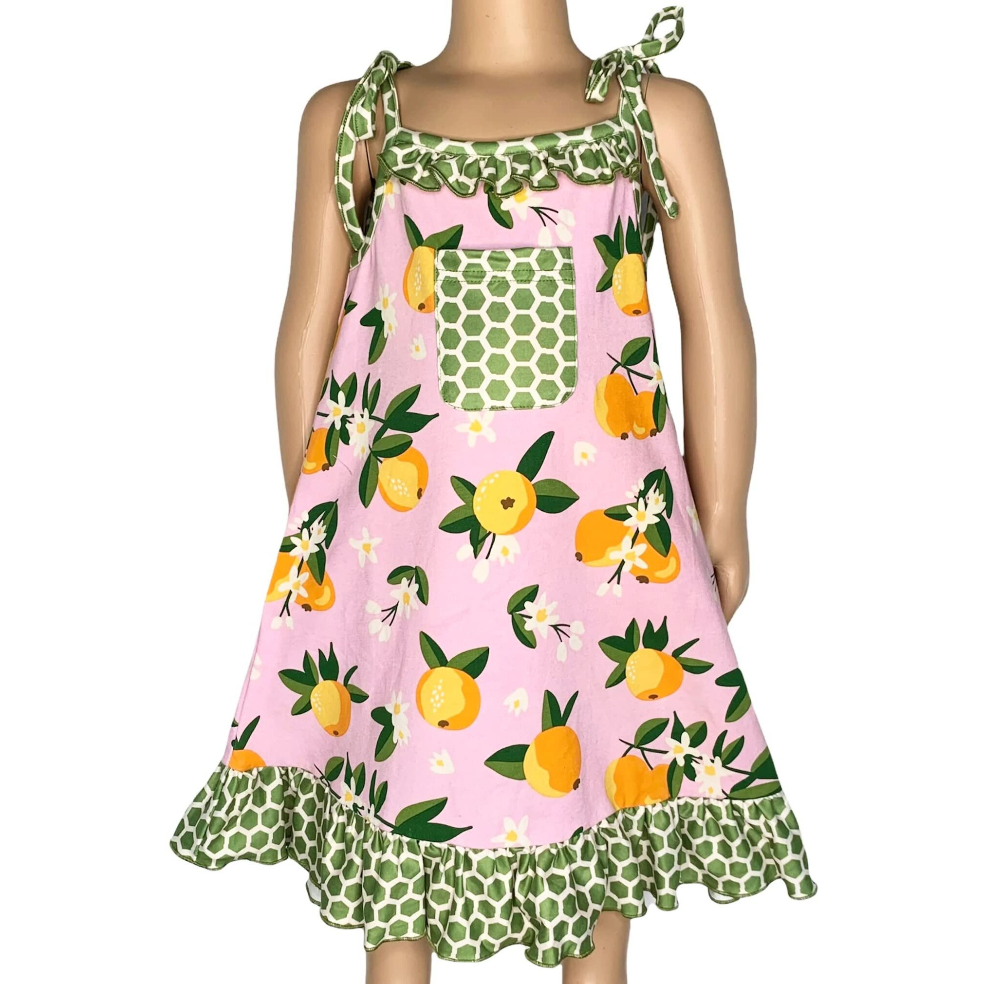 AnnLoren Big Little Girls Pretty as a Peach Pink Spaghetti Strap Dress 7-8