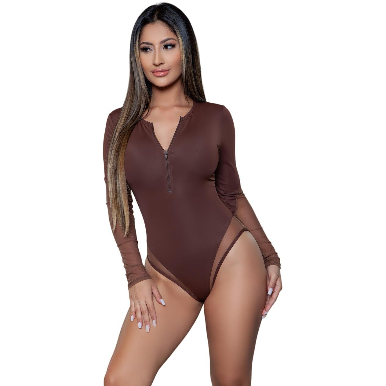 2220 Malibu Zip Up Swimsuit Brown