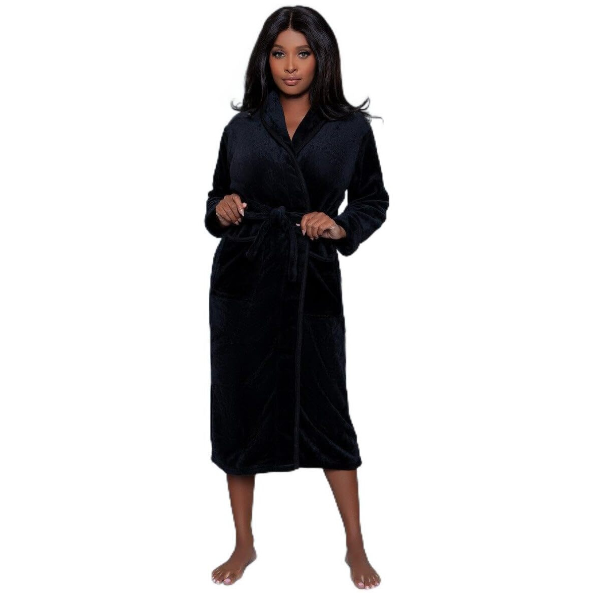 Be Wicked Womens Helena Full-Length Plush Robe, S-M, Black