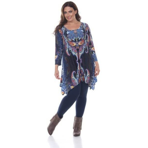 PS1300-01-2XL Plus Marlene Top & Tunic Blue & Multi Color - 2XL