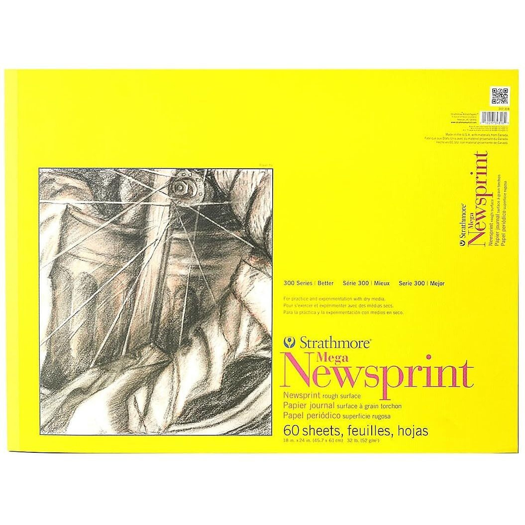 Strathmore 300 Series Newsprint Paper Pad, Tape Bound, 18x24 inches, 60 Sheets (32lb/52g) - Art Paper for Adults and Students - Practice Sketching with Charcoal, Graphite and Pencil