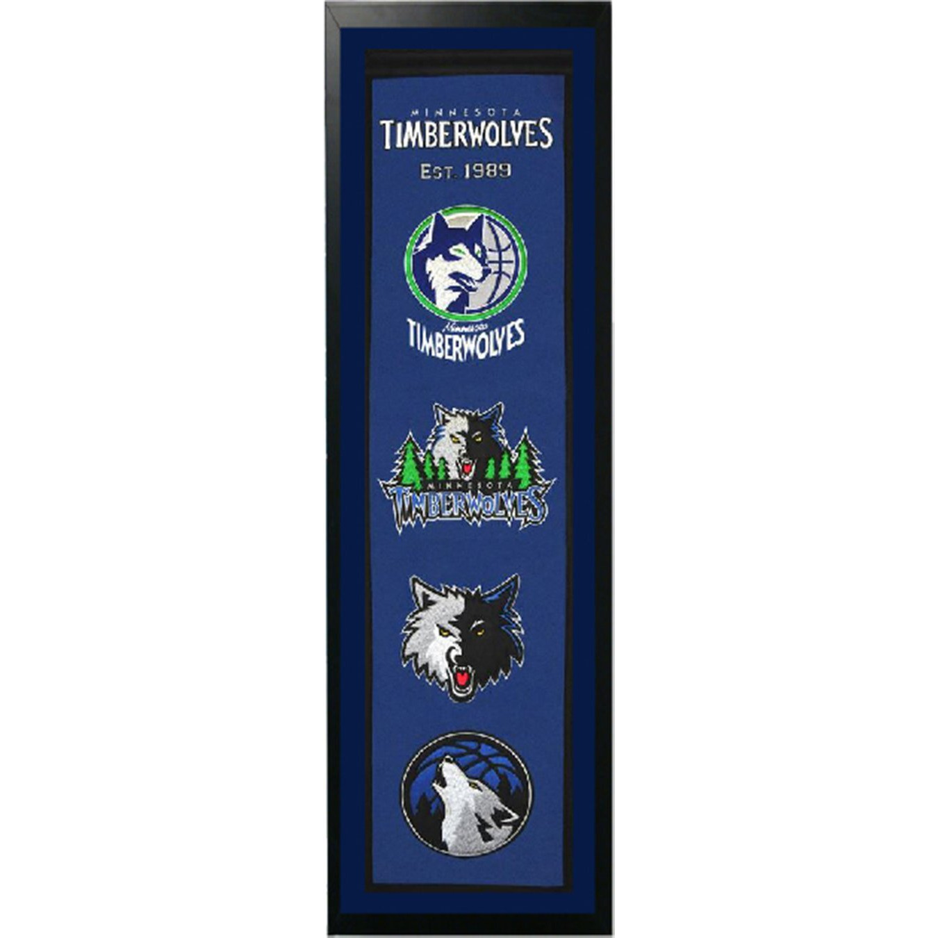 Encore Minnesota Timberolves Logo History Felt Banner - 14 x 37 Framed