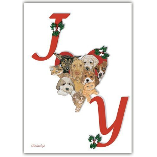 Pipsqueak Productions C001 Joy Mix Dog with Cat Christmas Boxed Cards - Pack of 10