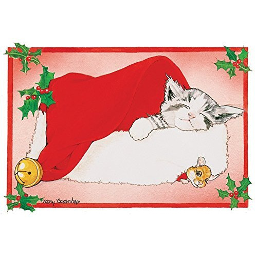 Pipsqueak Productions C428 Santas Cap Cat Christmas Boxed Cards - Pack of 10