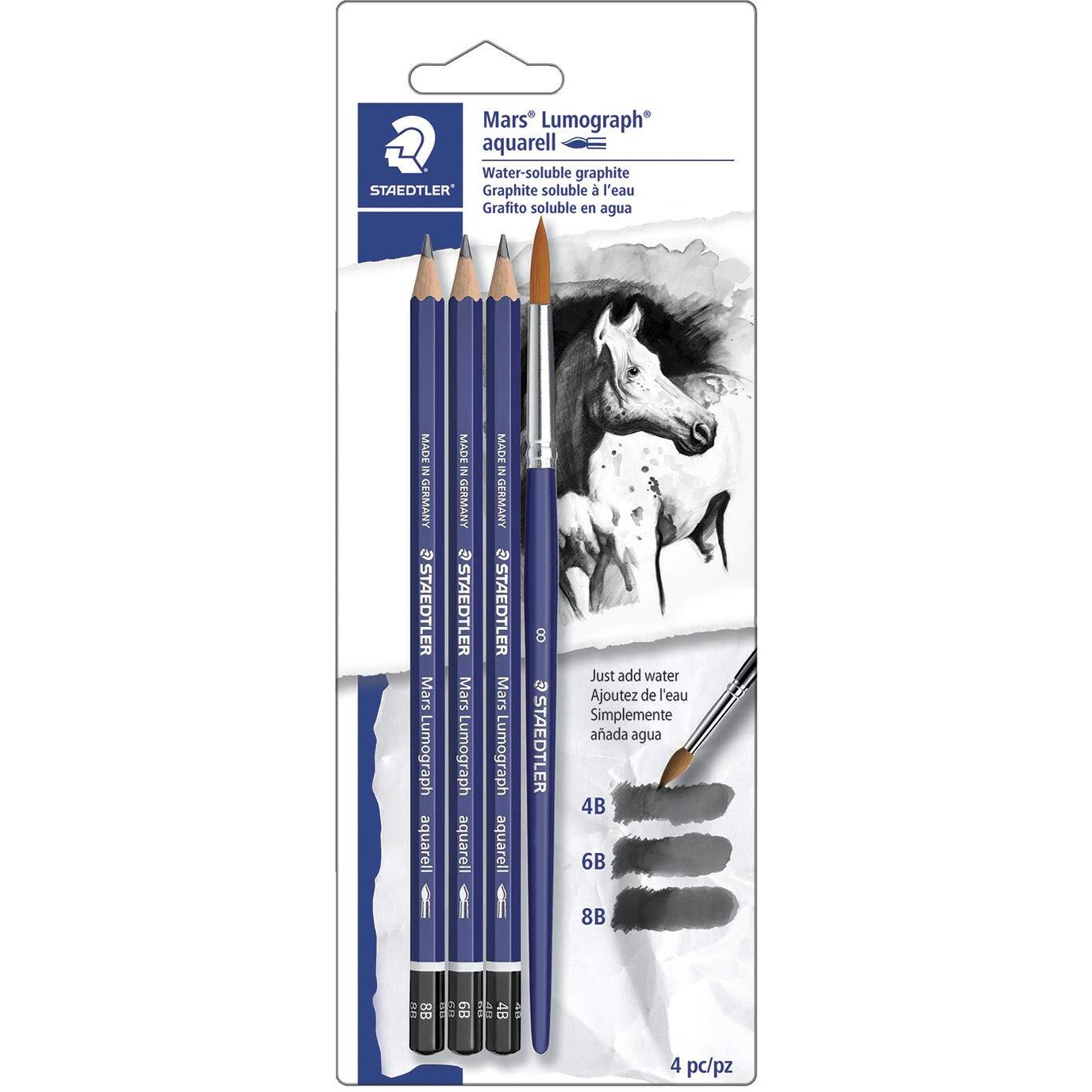 Staedtler Lumograph Aquarell Pencil Assortment, Set of 4, Black, 100ASBK4