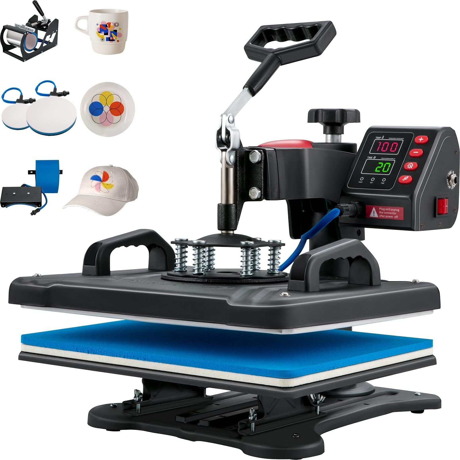 VEVOR 5 in 1 Heat Press Machine for T Shirts -12x15 Inch T Shirt Press with 6 x3 Hat Press11oz Mug Press - 360 Swing Away 900W Fast Heat-up, Digital Precise Temperature Control Pro Heat Press