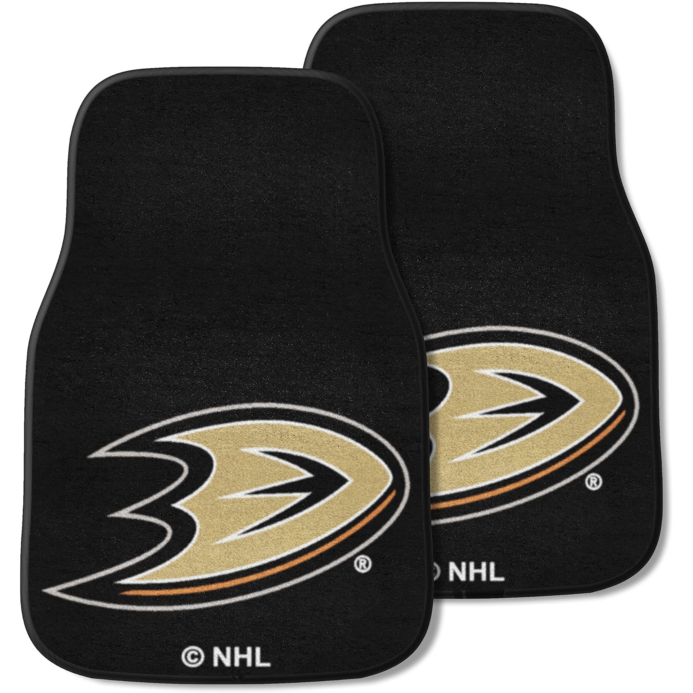 FANMATS 10628 Anaheim Ducks Front 2-Piece Team Logo Carpet Car Mat Set, Front Row Automotive Floor Mats, Non-Slip Backing, Team Colors