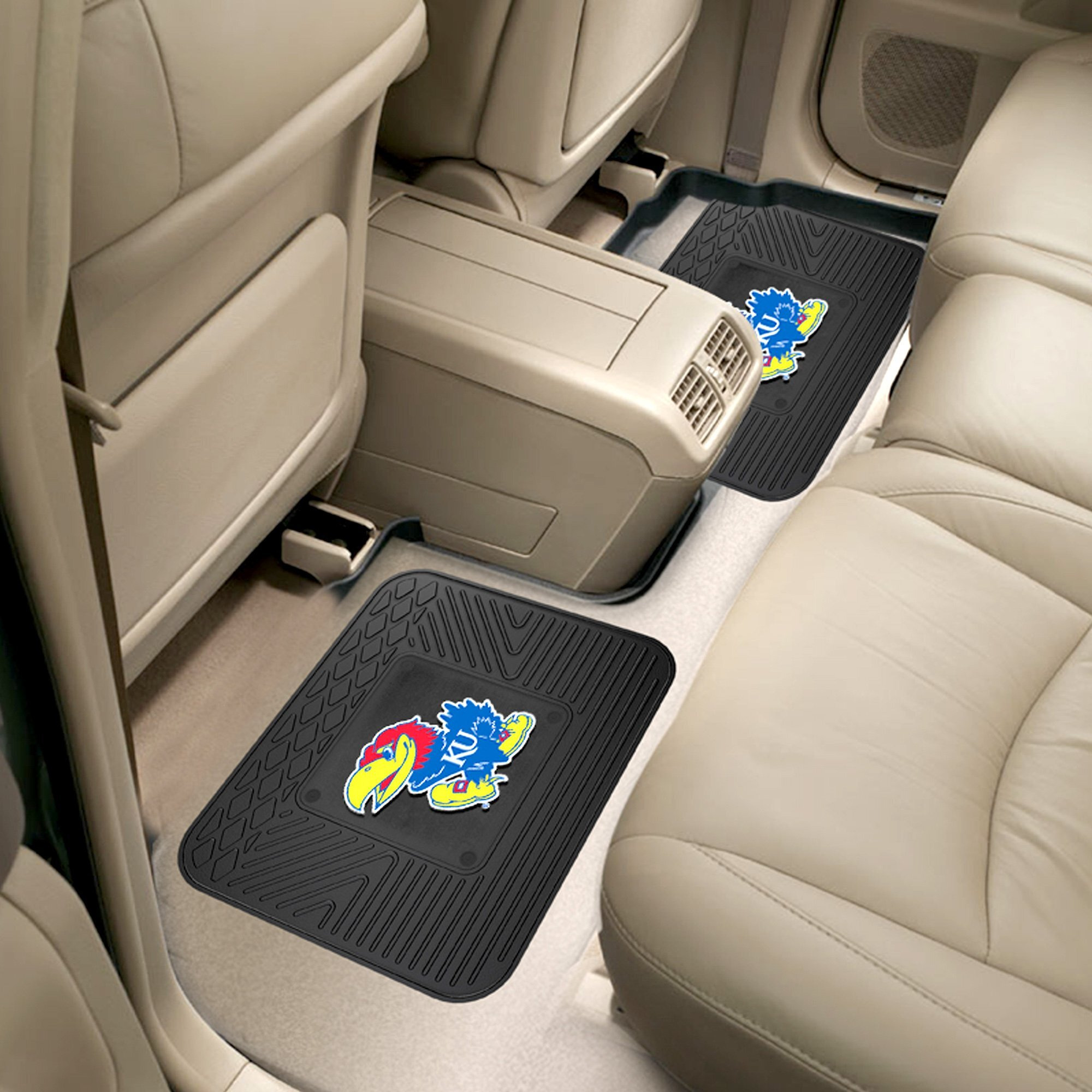 FANMATS 12283 NCAA Kansas Jayhawks Back Row Utility Car Mats - 2 Piece Set, 14in. x 17in., All Weather Protection, Universal Fit, Deep Resevoir Design, Molded Team Logo