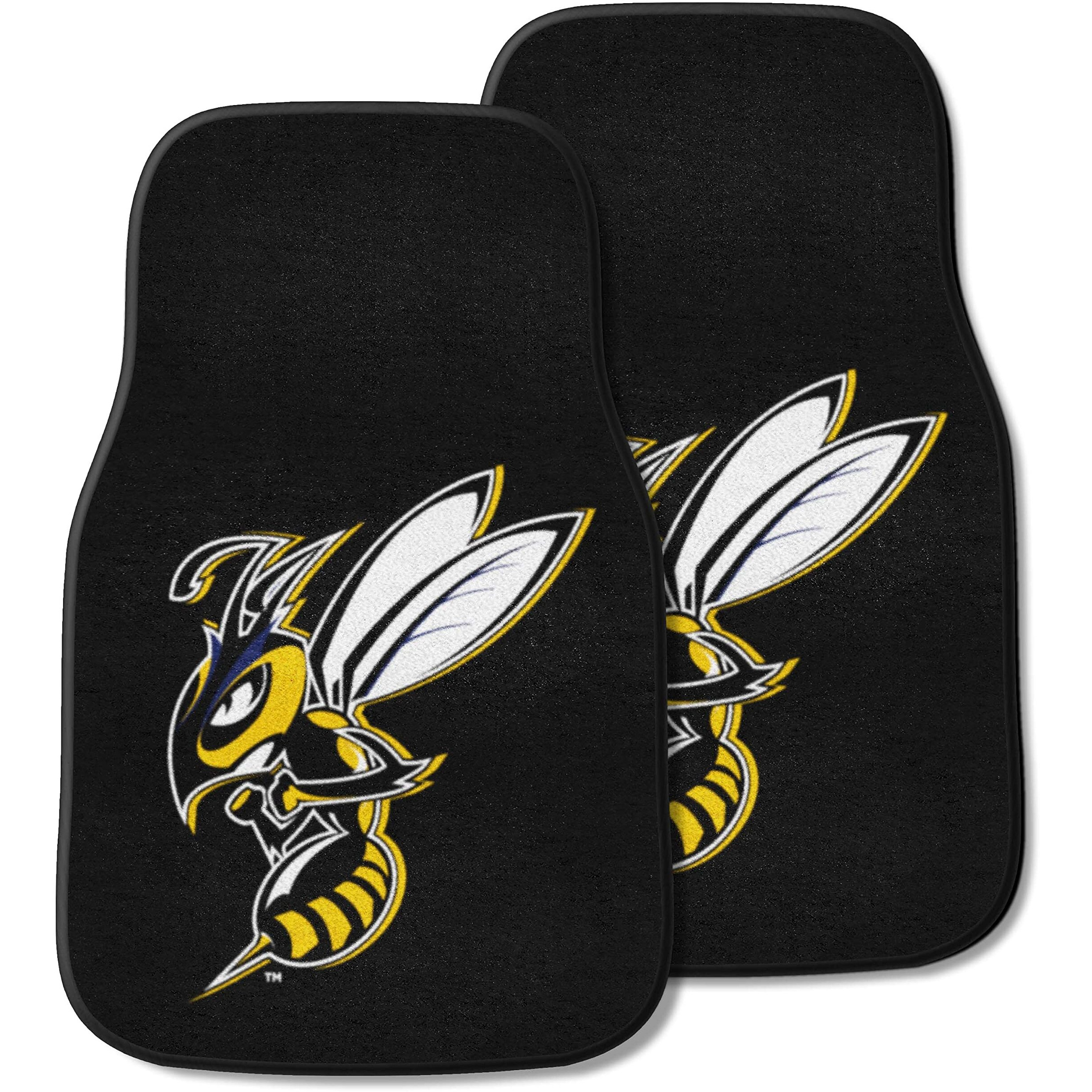 FANMATS 14153 Montana State Billings Yellow Jackets Front 2-Piece Team Logo Carpet Car Mat Set, Front Row Automotive Floor Mats, Non-Slip Backing, Team Colors